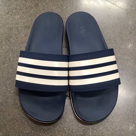adidas Shoes | Mens Blue Adidas Adilette Cloudfoam Stripes Slide | Poshmark